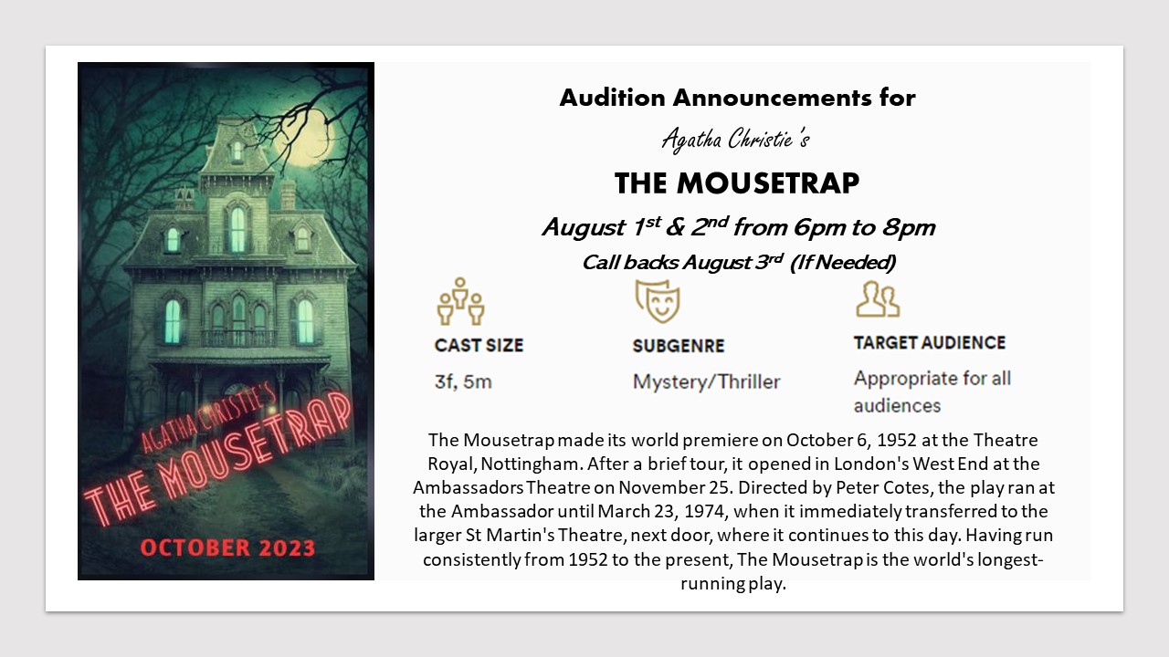 <h1 class="tribe-events-single-event-title">Caroline Community Theatre Announces Auditions for The MouseTrap</h1>